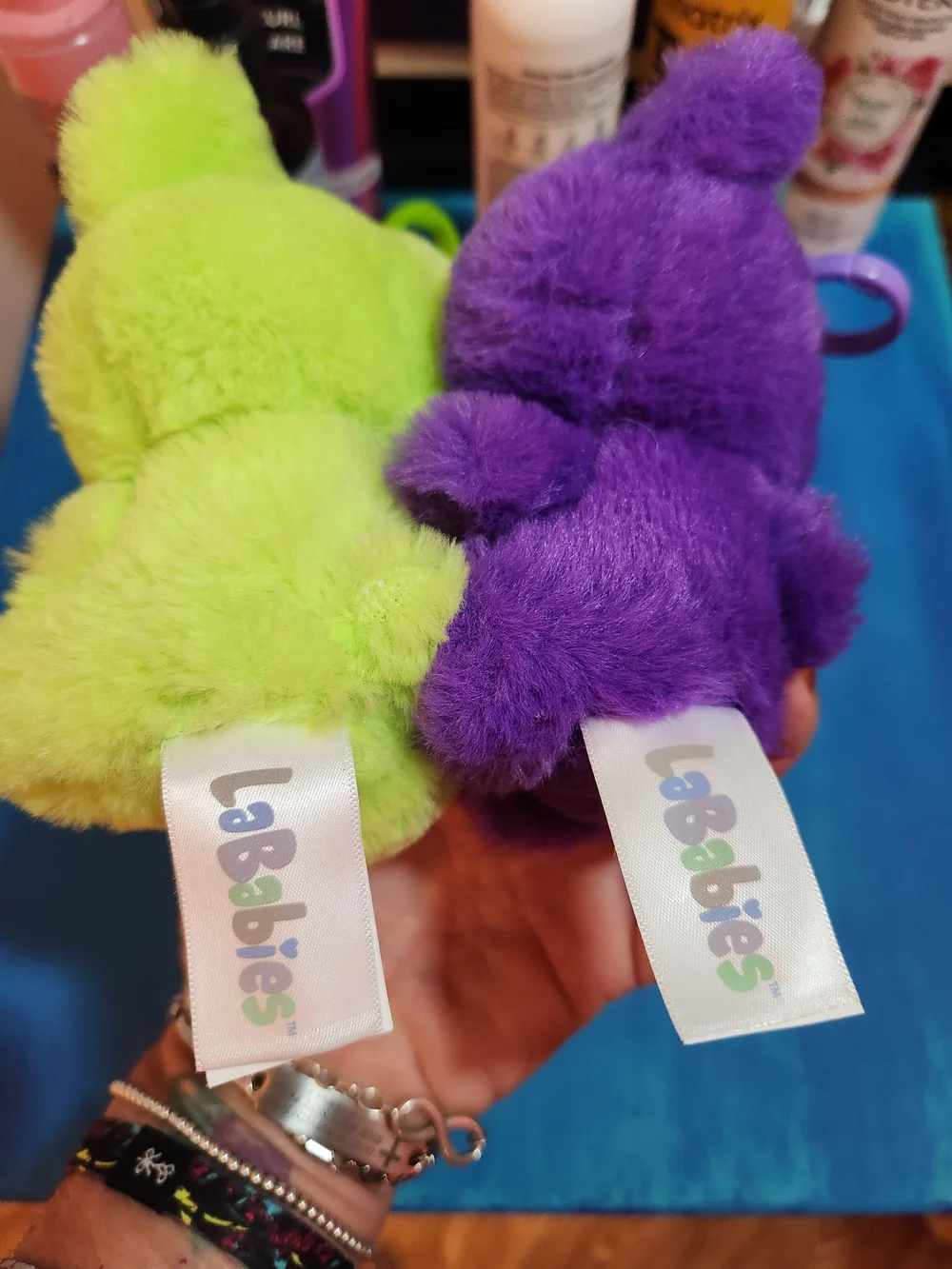 La BABIES Plush Monster Keychain Pair - Purple & Neon Green